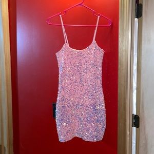 Iridescent Sequin Bodycon Dress In Pink